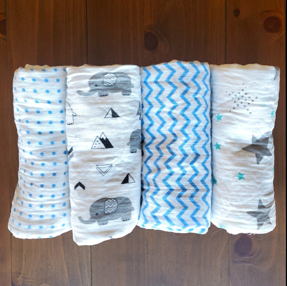 Boys Muslin Swaddle Blankets 4-Pack 47"x47"